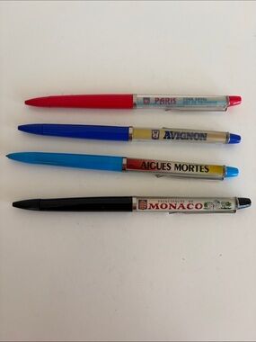 Set of 4 Souvenir Floating Scenes Pens - Paris Avignon Aigues Mortes Monaco